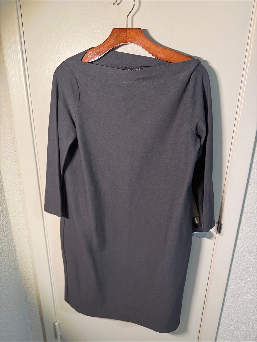 Eileen Fisher’s classic boatneck jersey shift dress- XS